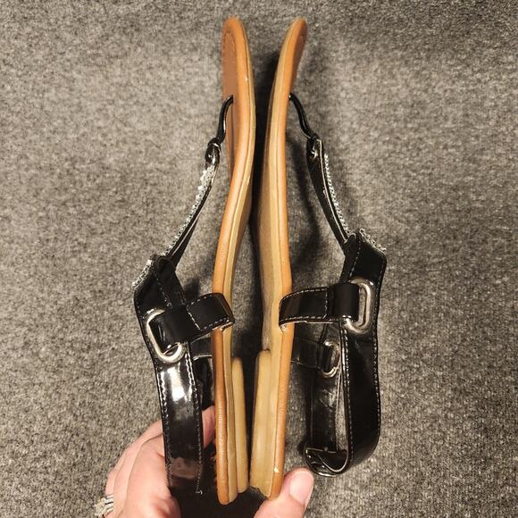 MAURICES Black Thong Crystal Silver Detail Ankle Strap Sandals Womens 8.5 or 9 - Picture 8 of 12